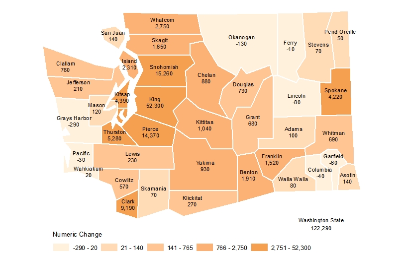 Map: Numeric Change in Population: 2015–2016