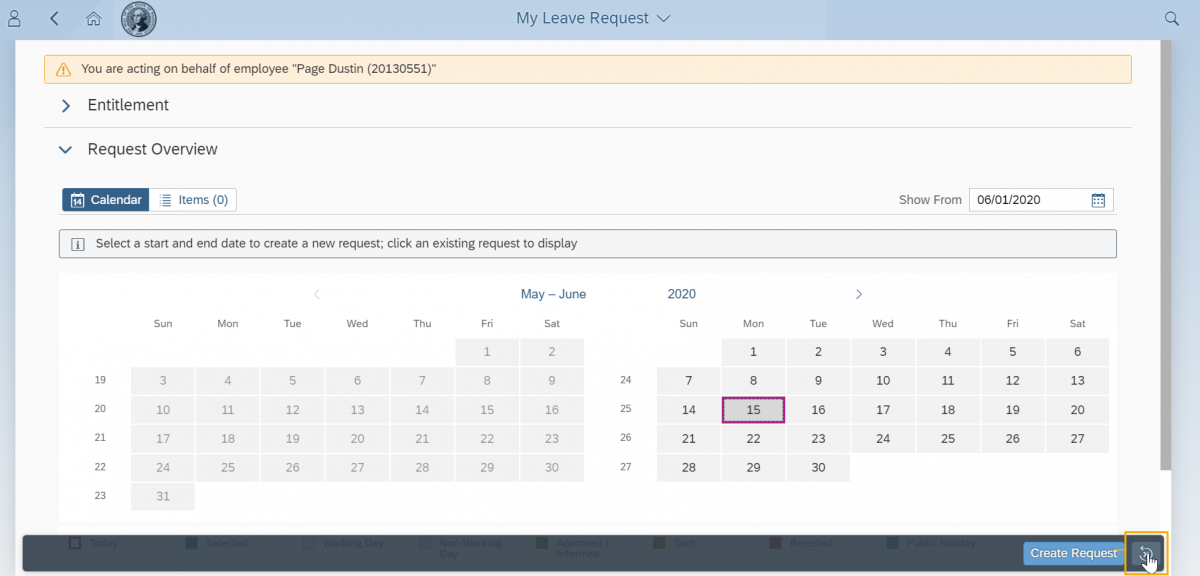 Screen shot of Leave Request Overview