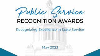 Public Service Recognition Awards - text over a graphic of the Legislative Building