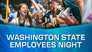 Washington State Employees Night - text over images of fans high-fiving at a Mariners game