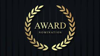 test ready "award nominations" in gold on a black background with a laurel rreath symbol around it