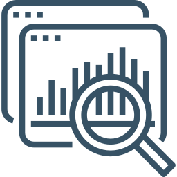 icon of bar charts behind a magnifying glass