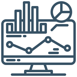 icon of a monitor with data charts