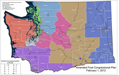 Map of congressional districts in Washington drawn up following the 2010 Census