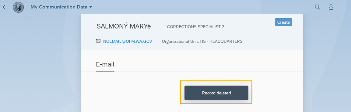 My Communication Data window is displayed with "Record deleted" message highlighted.