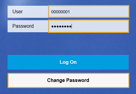 Login screen with User name, password fields, and change password button highlighted