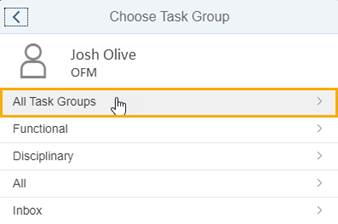Choose Task Group pop-up window with inbox tab highlighted