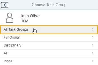 Choose Task Group pop-up window with inbox option and Save button highlighted