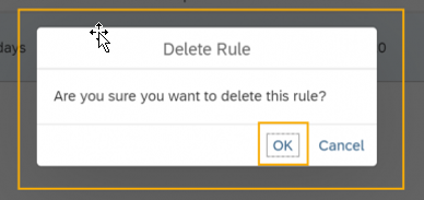 Delete Rule pop-up window with OK button highlighted