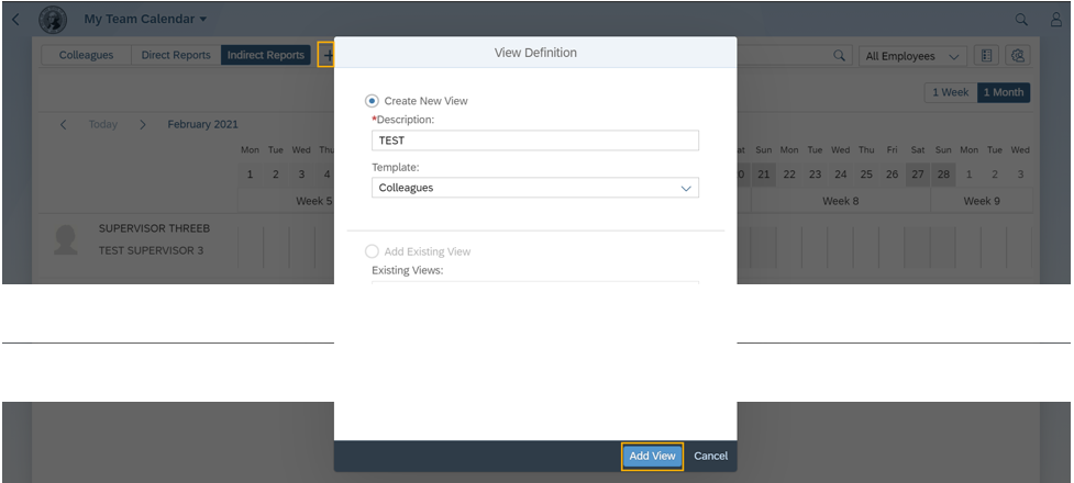 View Definition dialog box with Add View button highlighted