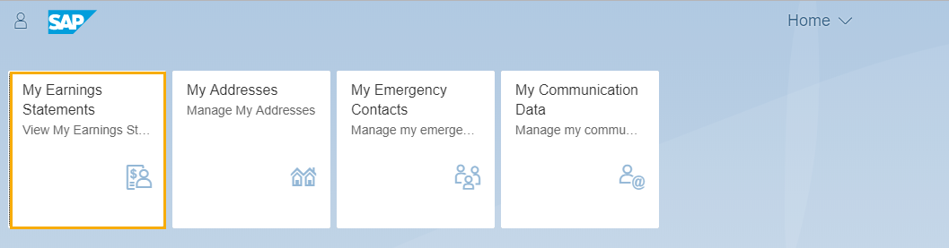 Home screen is displayed with the My Earnings Statements tile highlighted.