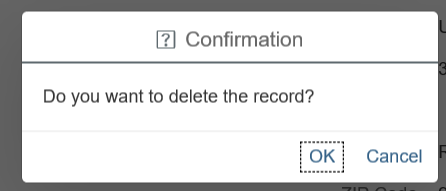 Delete record confirmation box with OK button selected