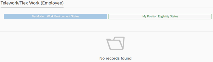 My modern work environment status page with no records found (empty open folder image)