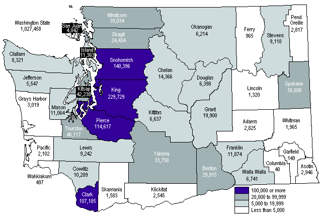 Population Change for 1990 to 2000 for Washington Counties