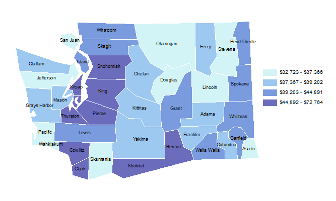 Average wages by county (map) | Office of Financial Management