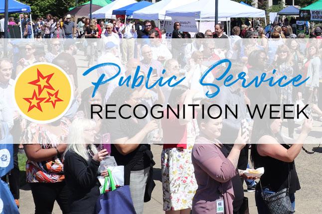 Crowd of people with text reading public service recognition week