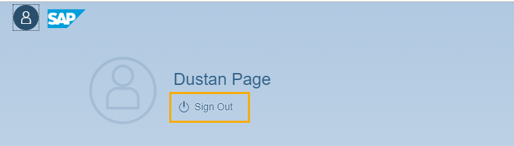 Home screen with Highlighted sign out icon is located below user's name.
