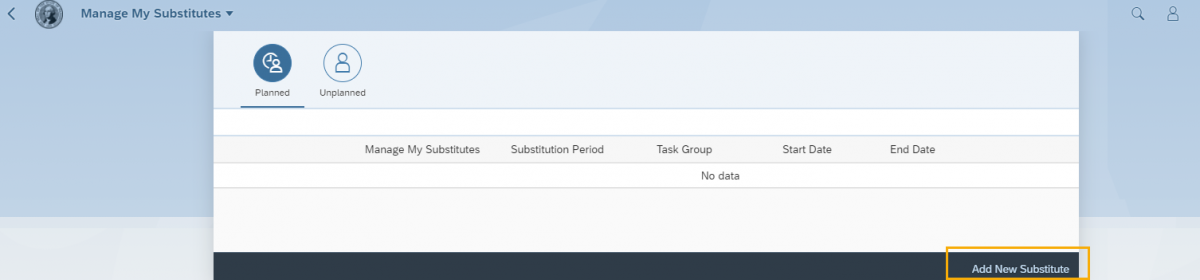 Manage My Substitutes window with Add new substitute button highlighted