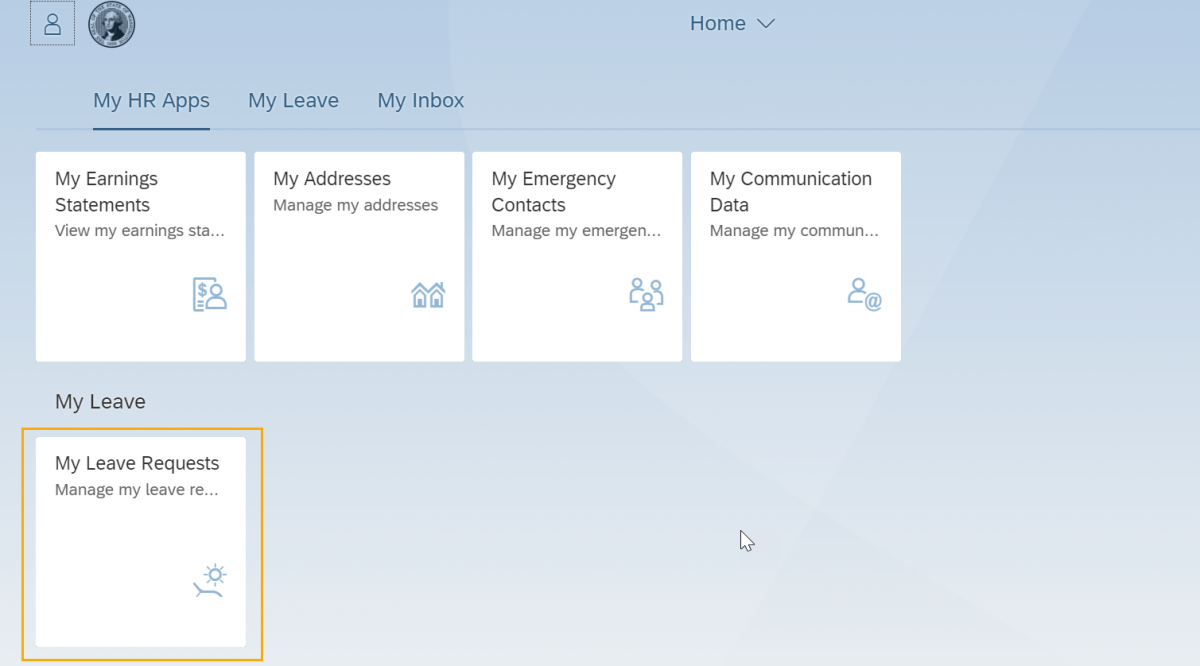 Home page with My Leave tile highlighted