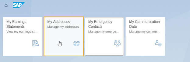 Home screen is displayed with My Addresses tile selected.