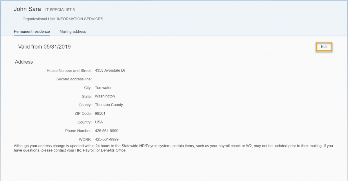 My addresses screen with Permanent residence tab is selected