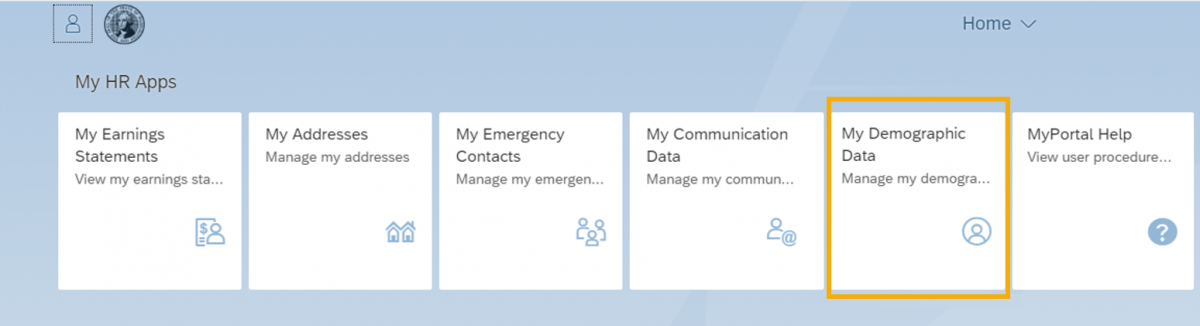 MyPortal home page with My Demographic Data tile selected