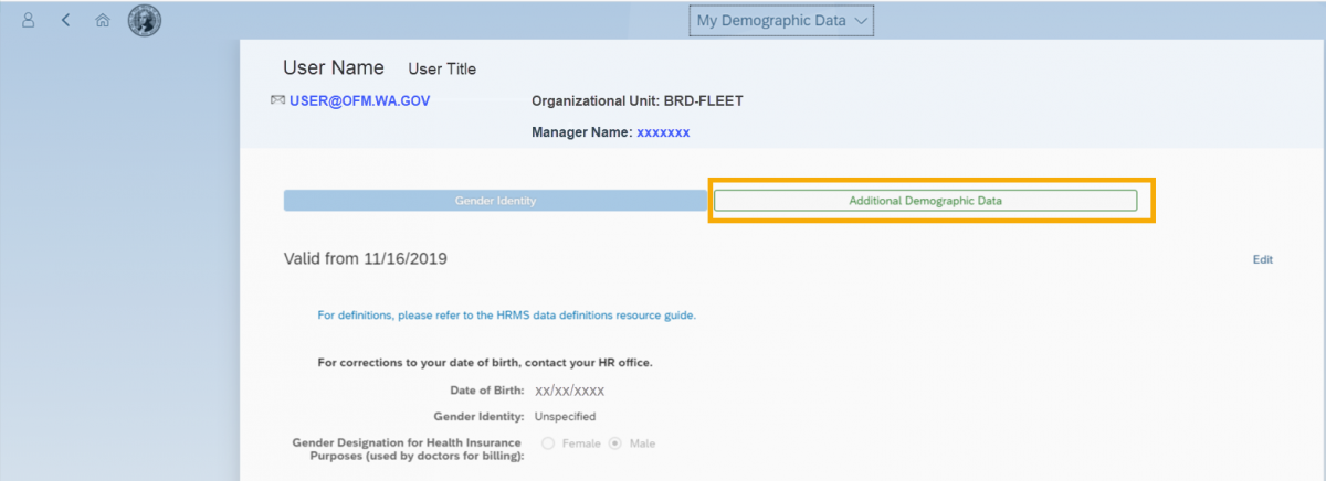 MyPortal home page with Additional Demographic Data tab highlighted