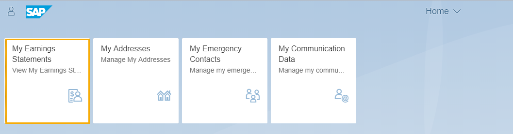 Home screen is displayed with My Earnings Statement tile selected.