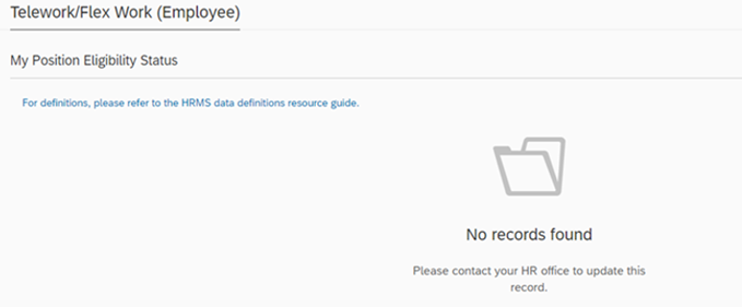 My modern work environment status page with no records found (empty open folder image)